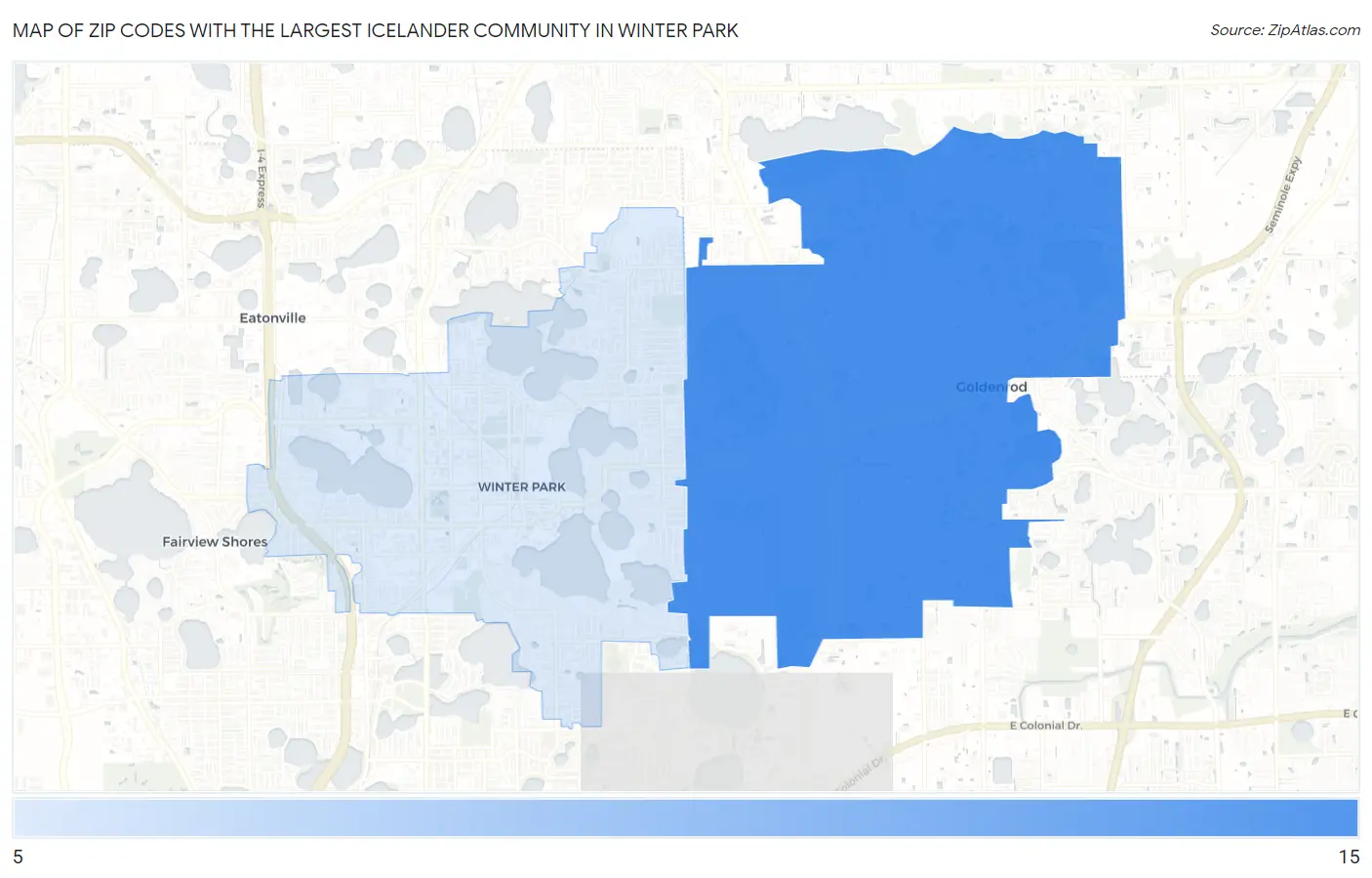 Zip Codes with the Largest Icelander Community in Winter Park Map