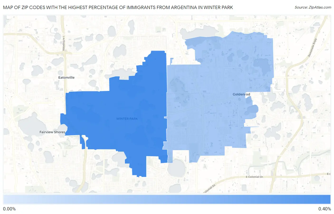 Zip Codes with the Highest Percentage of Immigrants from Argentina in Winter Park Map