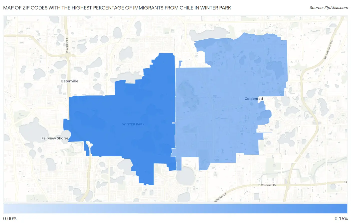 Zip Codes with the Highest Percentage of Immigrants from Chile in Winter Park Map