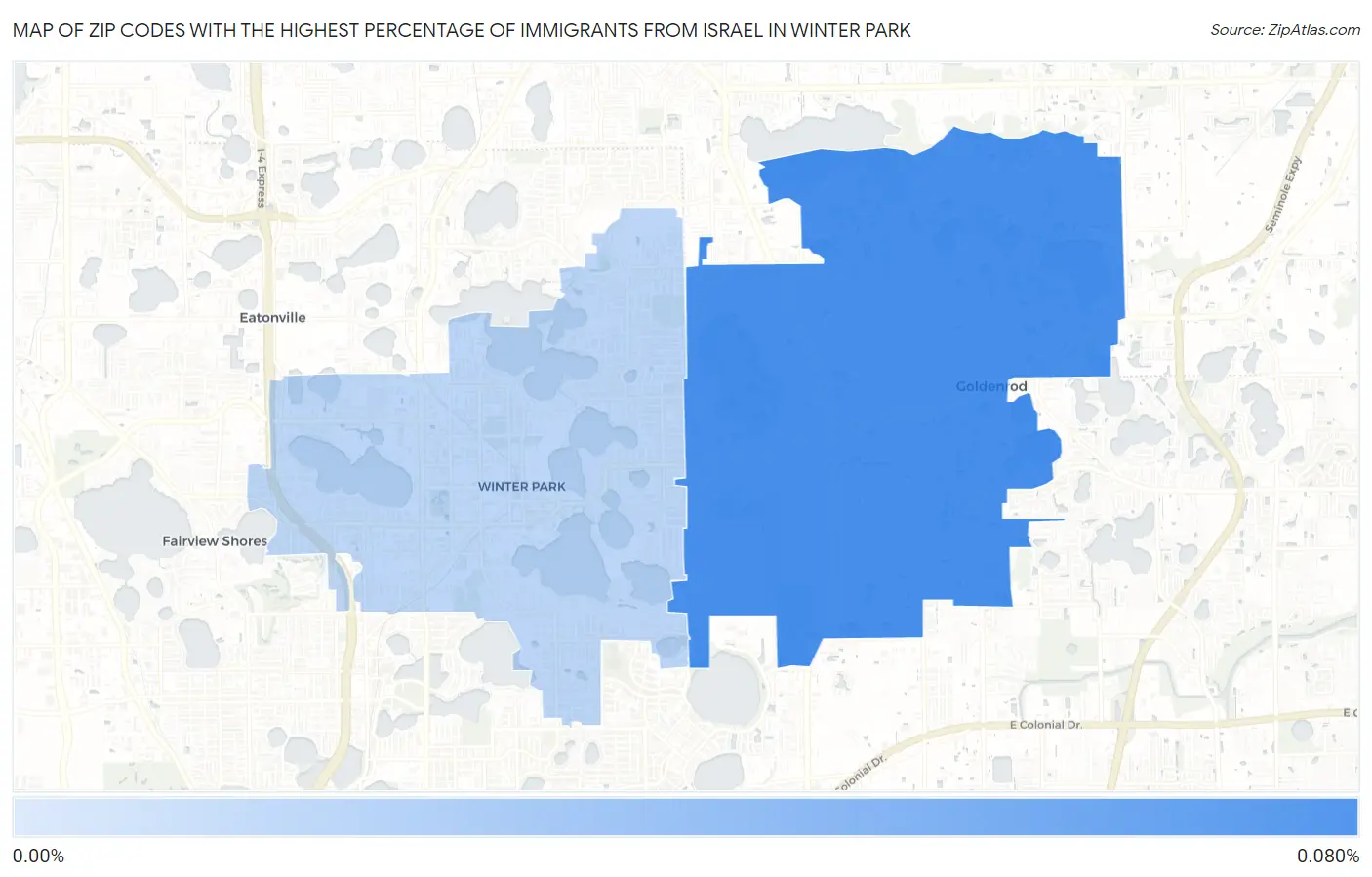 Zip Codes with the Highest Percentage of Immigrants from Israel in Winter Park Map