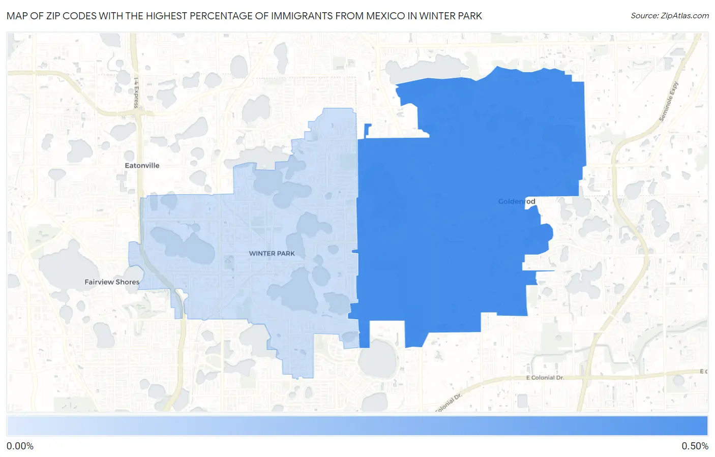 Zip Codes with the Highest Percentage of Immigrants from Mexico in Winter Park Map