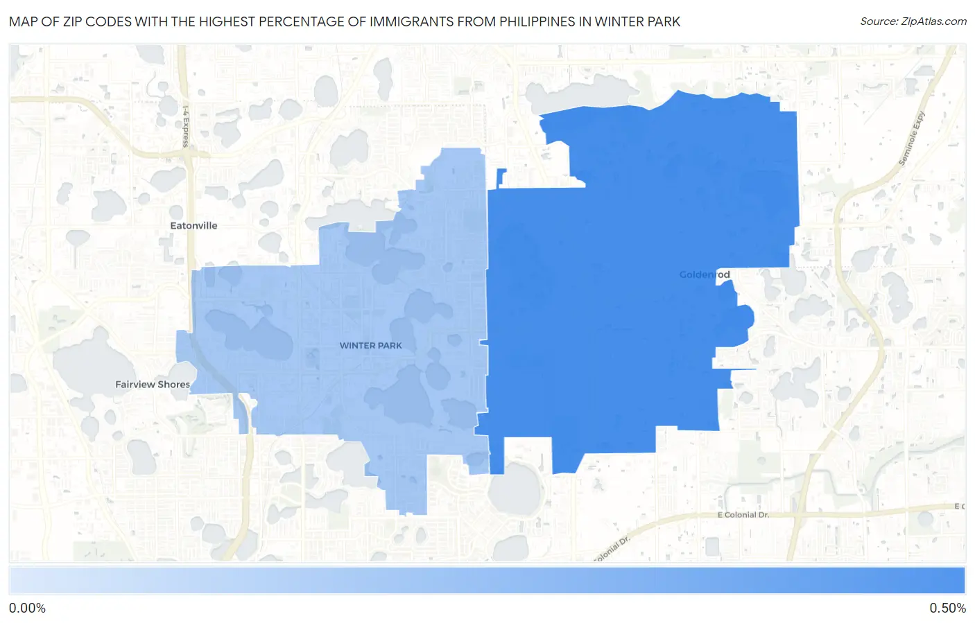 Zip Codes with the Highest Percentage of Immigrants from Philippines in Winter Park Map