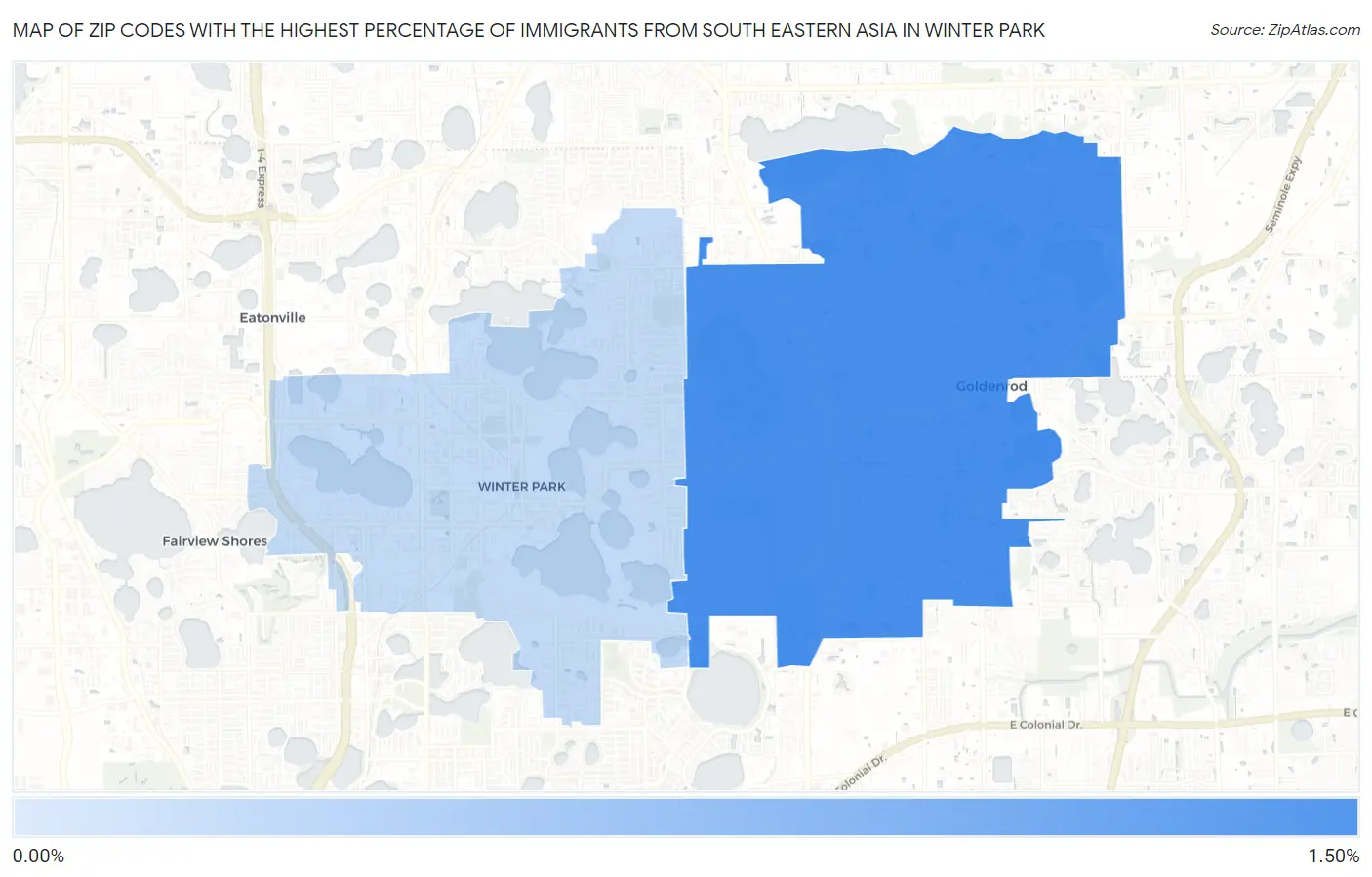 Zip Codes with the Highest Percentage of Immigrants from South Eastern Asia in Winter Park Map