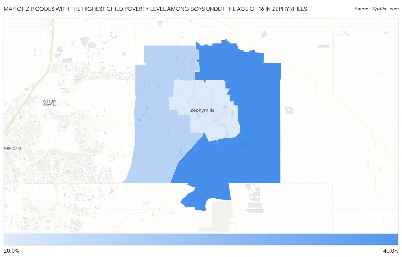 Zip Codes with the Highest Child Poverty Level Among Boys Under the Age of 16 in Zephyrhills Map