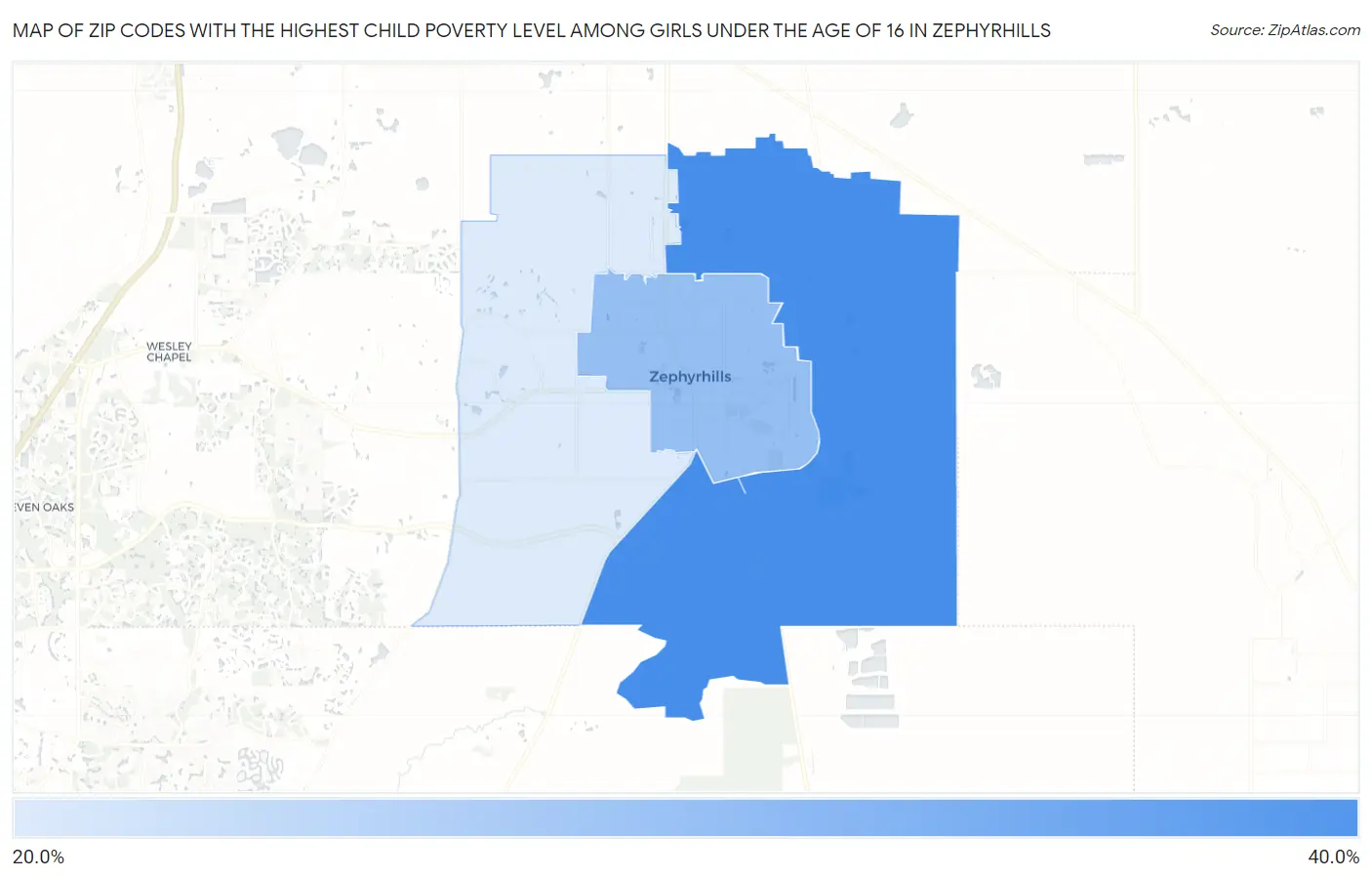 Zip Codes with the Highest Child Poverty Level Among Girls Under the Age of 16 in Zephyrhills Map