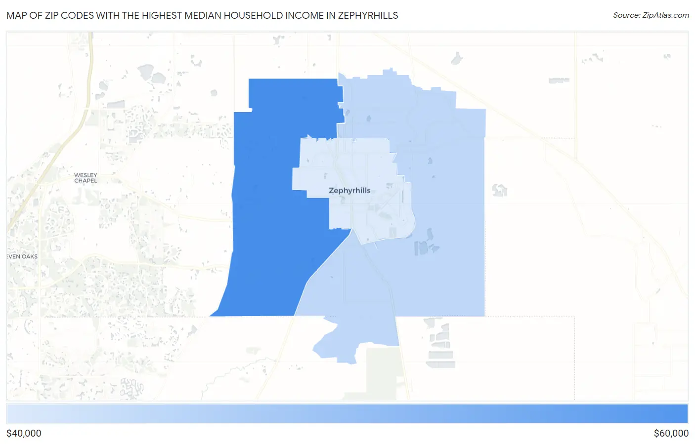 Zip Codes with the Highest Median Household Income in Zephyrhills Map