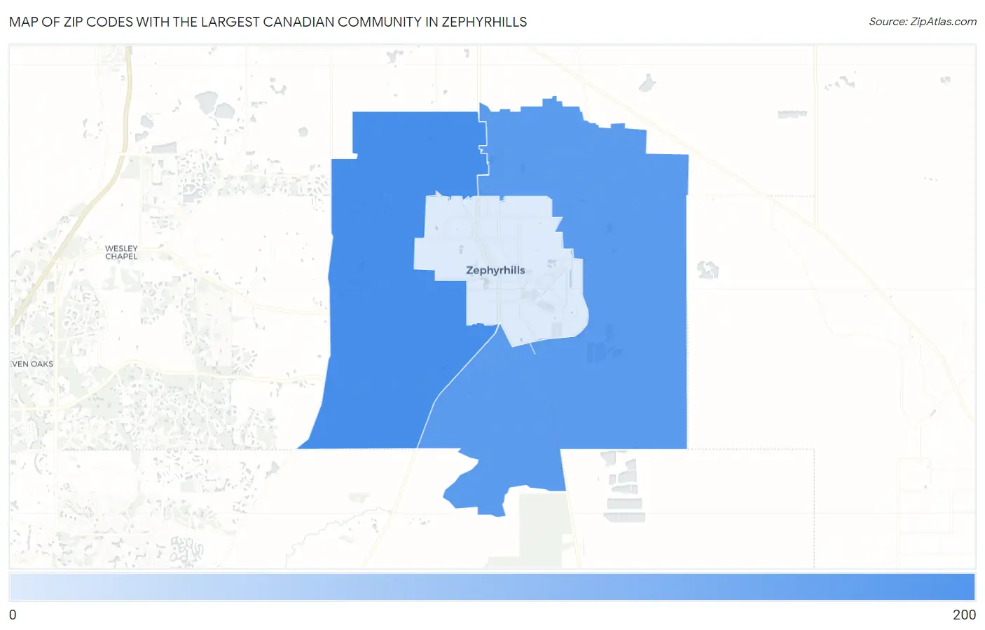 Zip Codes with the Largest Canadian Community in Zephyrhills Map