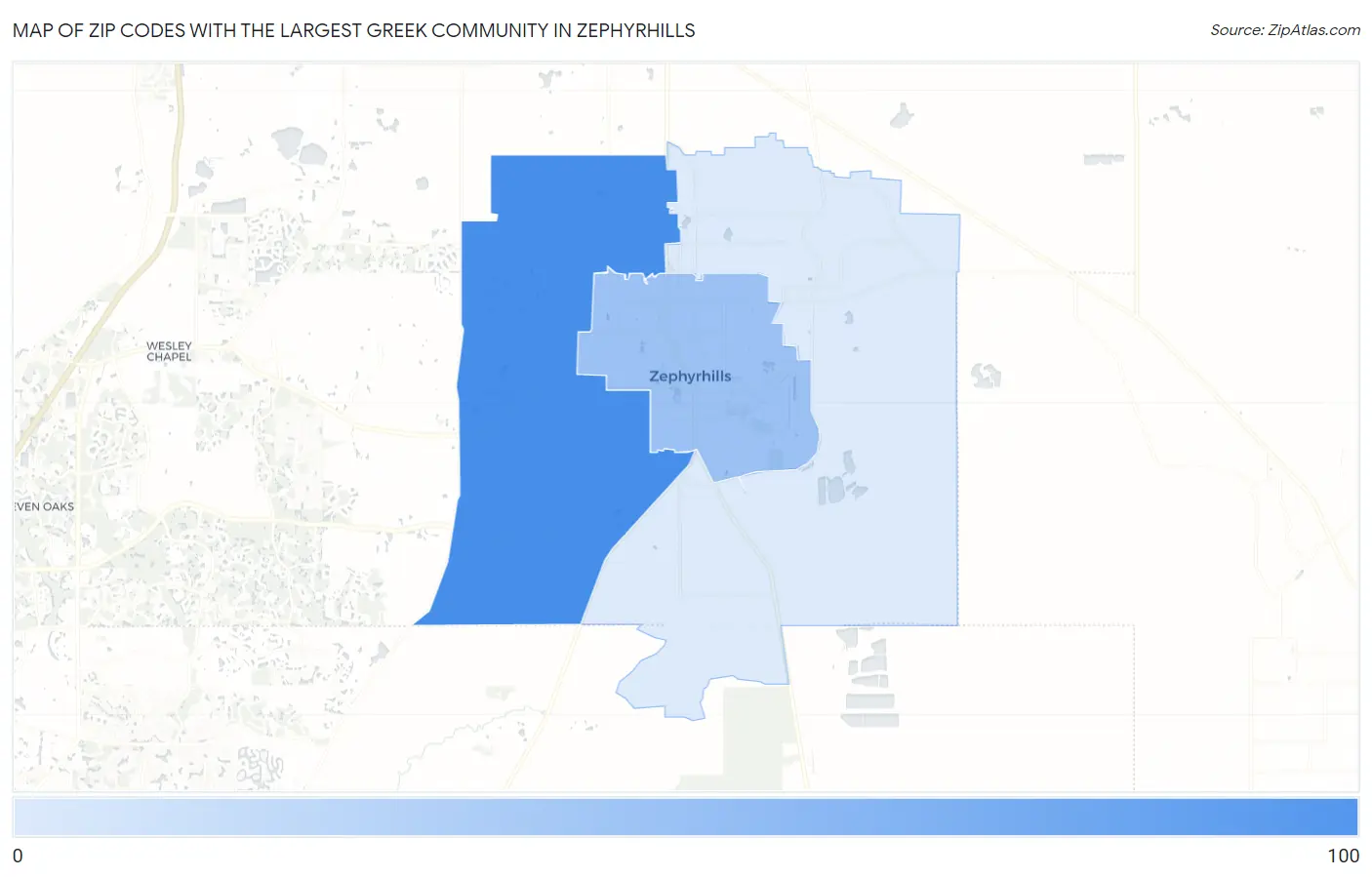 Zip Codes with the Largest Greek Community in Zephyrhills Map