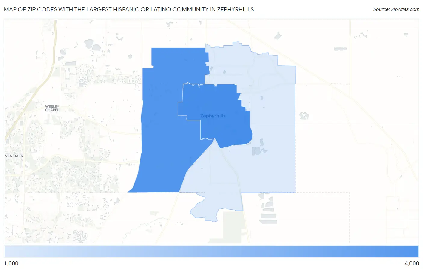 Zip Codes with the Largest Hispanic or Latino Community in Zephyrhills Map