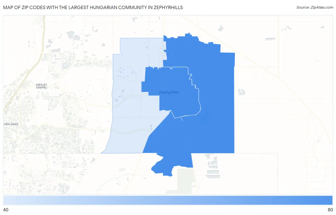 Zip Codes with the Largest Hungarian Community in Zephyrhills Map