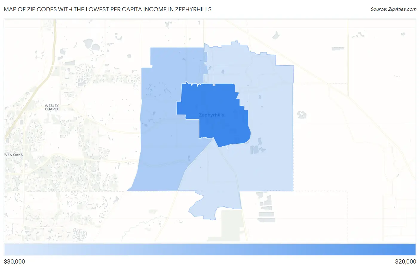 Zip Codes with the Lowest Per Capita Income in Zephyrhills Map