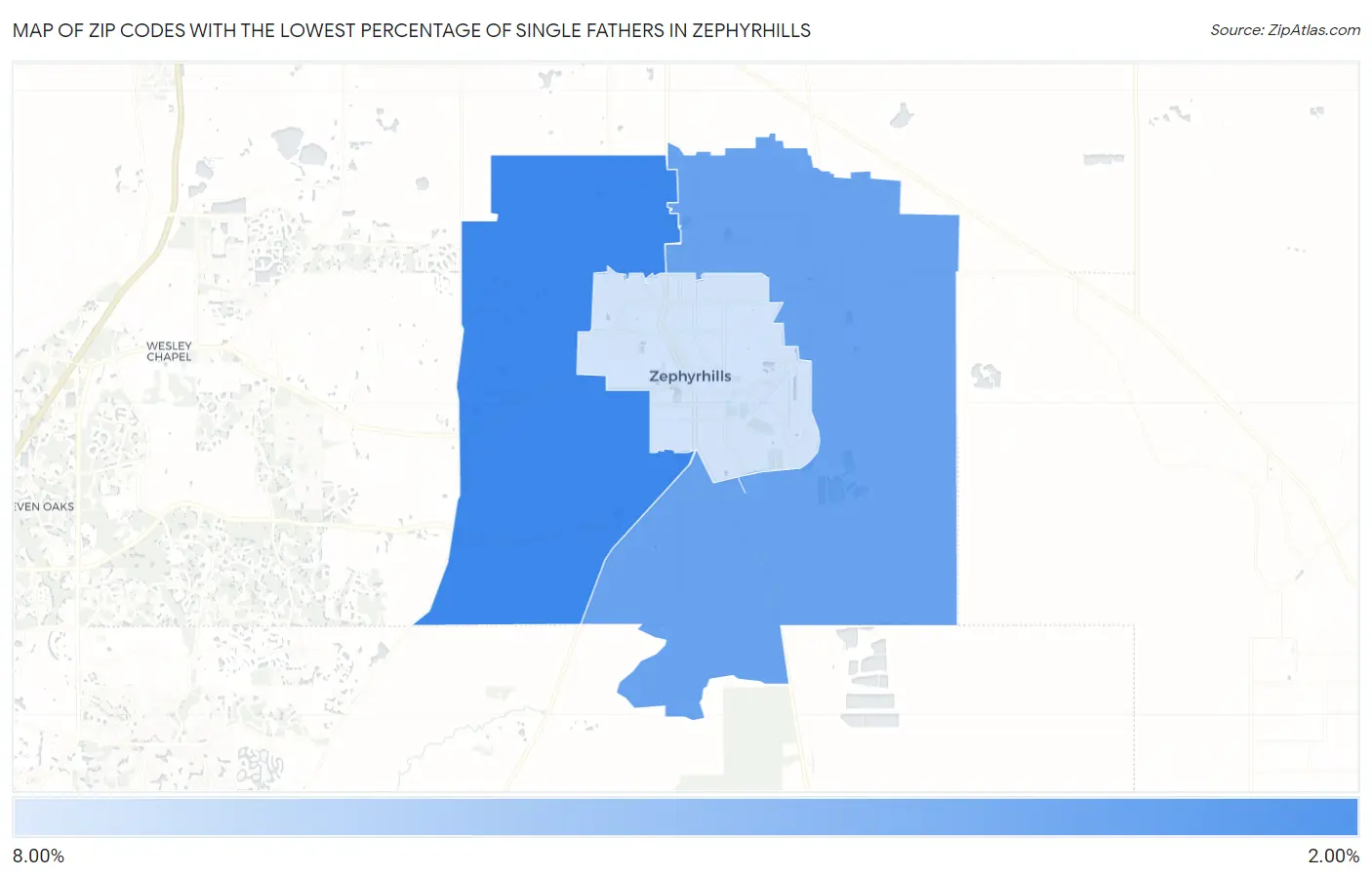 Zip Codes with the Lowest Percentage of Single Fathers in Zephyrhills Map