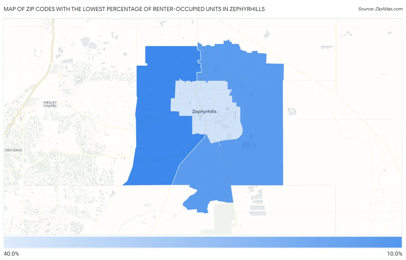 Zip Codes with the Lowest Percentage of Renter-Occupied Units in Zephyrhills Map
