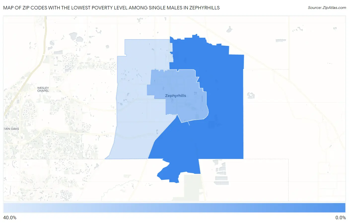 Zip Codes with the Lowest Poverty Level Among Single Males in Zephyrhills Map