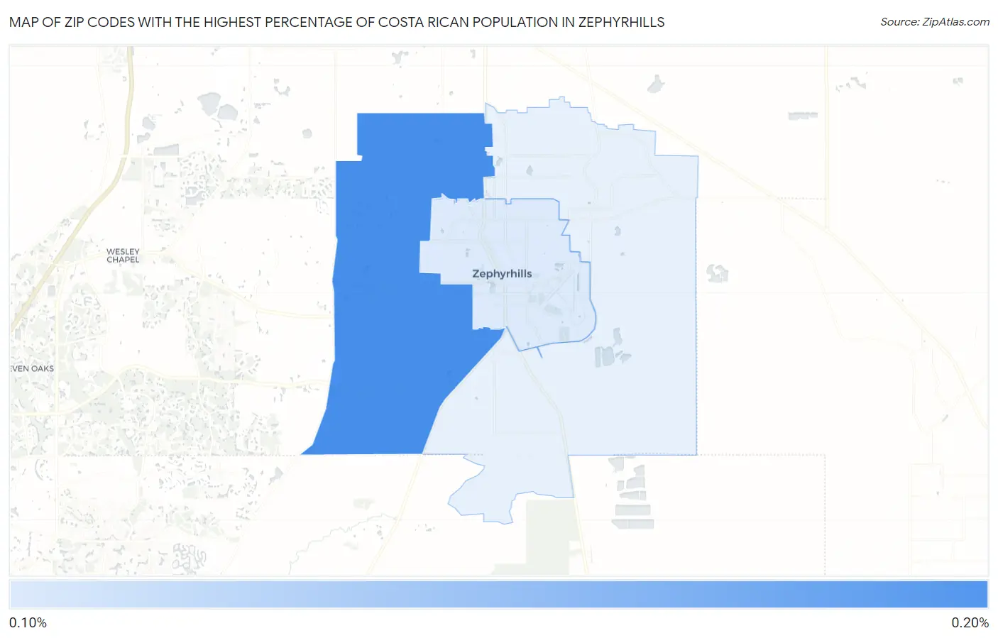 Zip Codes with the Highest Percentage of Costa Rican Population in Zephyrhills Map