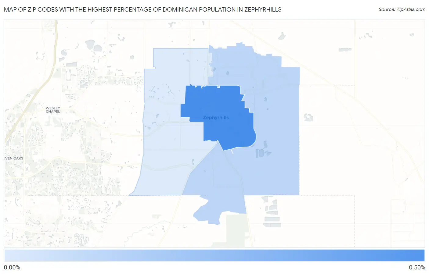 Zip Codes with the Highest Percentage of Dominican Population in Zephyrhills Map