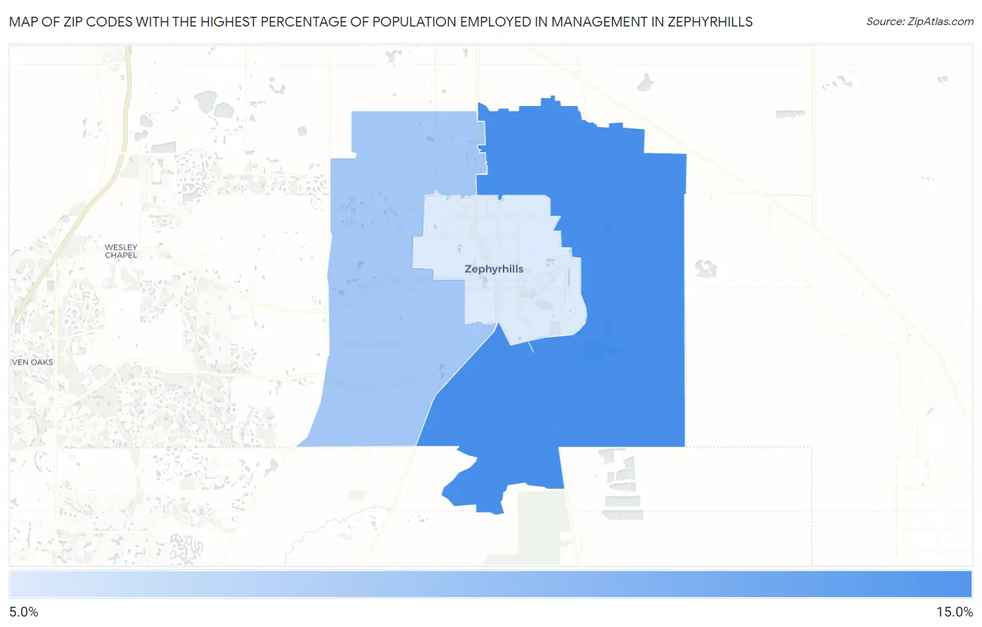 Zip Codes with the Highest Percentage of Population Employed in Management in Zephyrhills Map