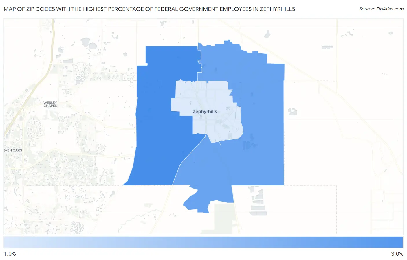 Zip Codes with the Highest Percentage of Federal Government Employees in Zephyrhills Map