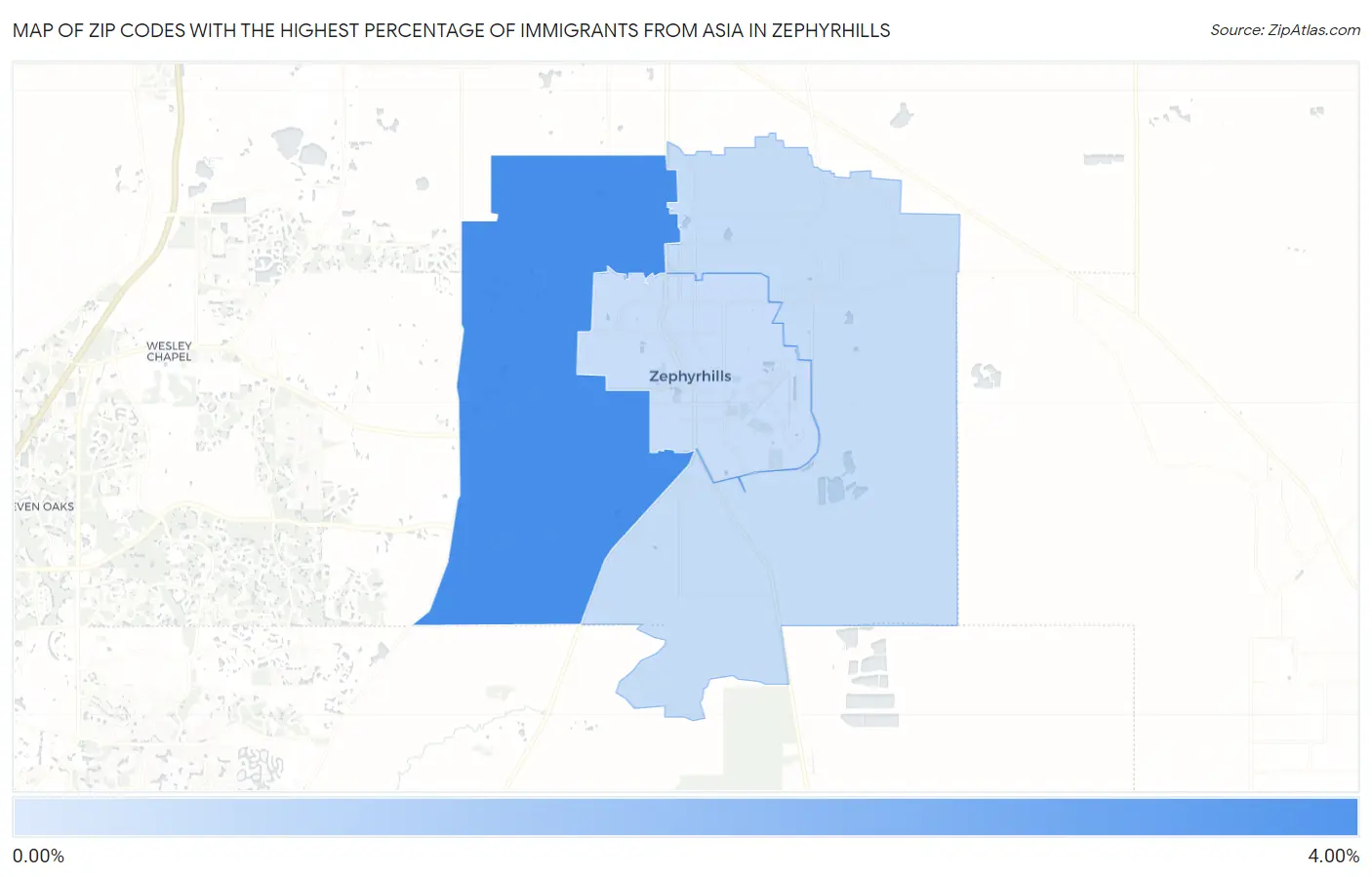 Zip Codes with the Highest Percentage of Immigrants from Asia in Zephyrhills Map