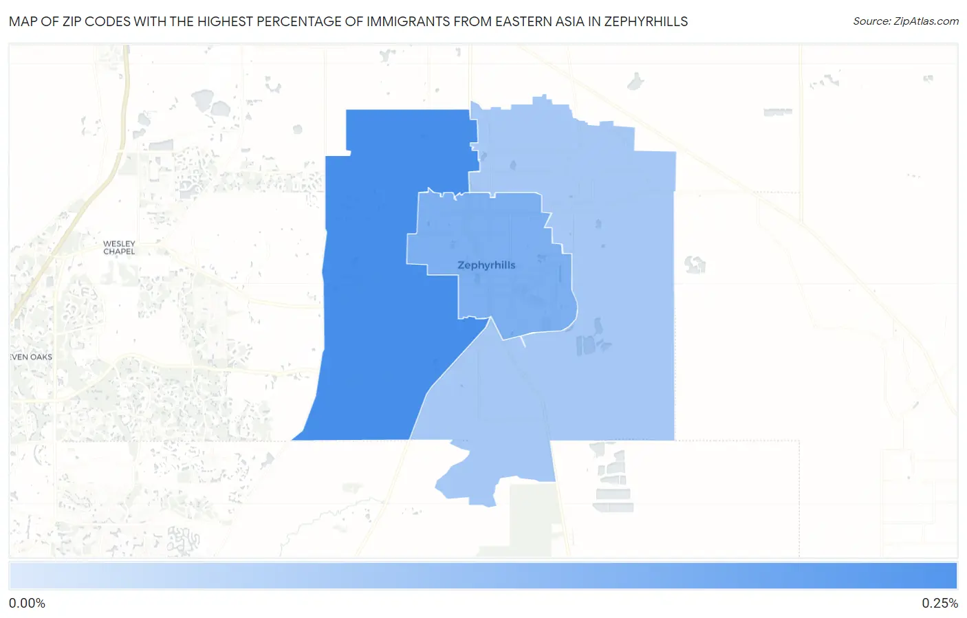 Zip Codes with the Highest Percentage of Immigrants from Eastern Asia in Zephyrhills Map