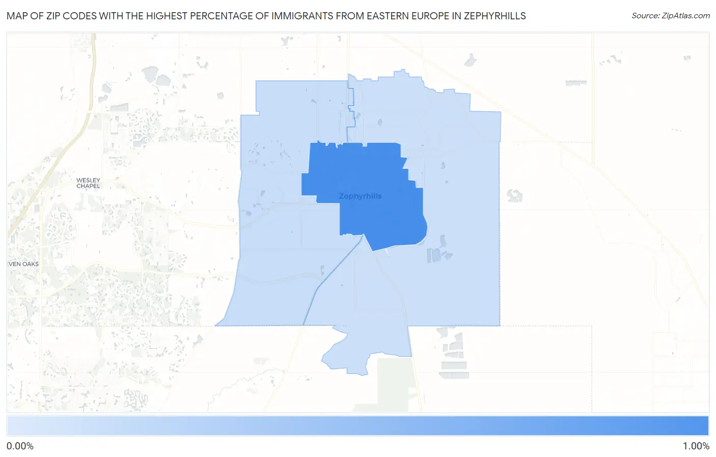 Zip Codes with the Highest Percentage of Immigrants from Eastern Europe in Zephyrhills Map