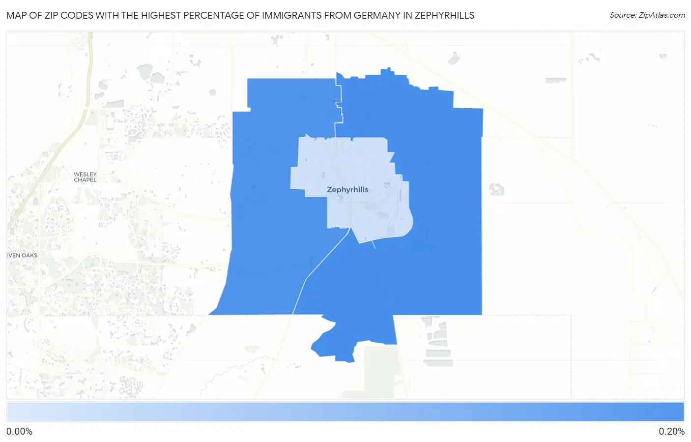 Zip Codes with the Highest Percentage of Immigrants from Germany in Zephyrhills Map