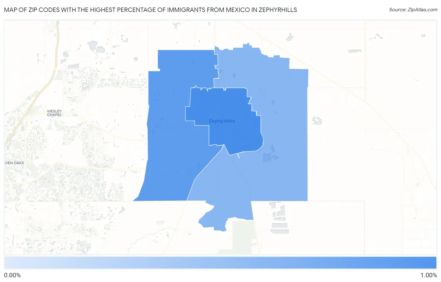 Zip Codes with the Highest Percentage of Immigrants from Mexico in Zephyrhills Map