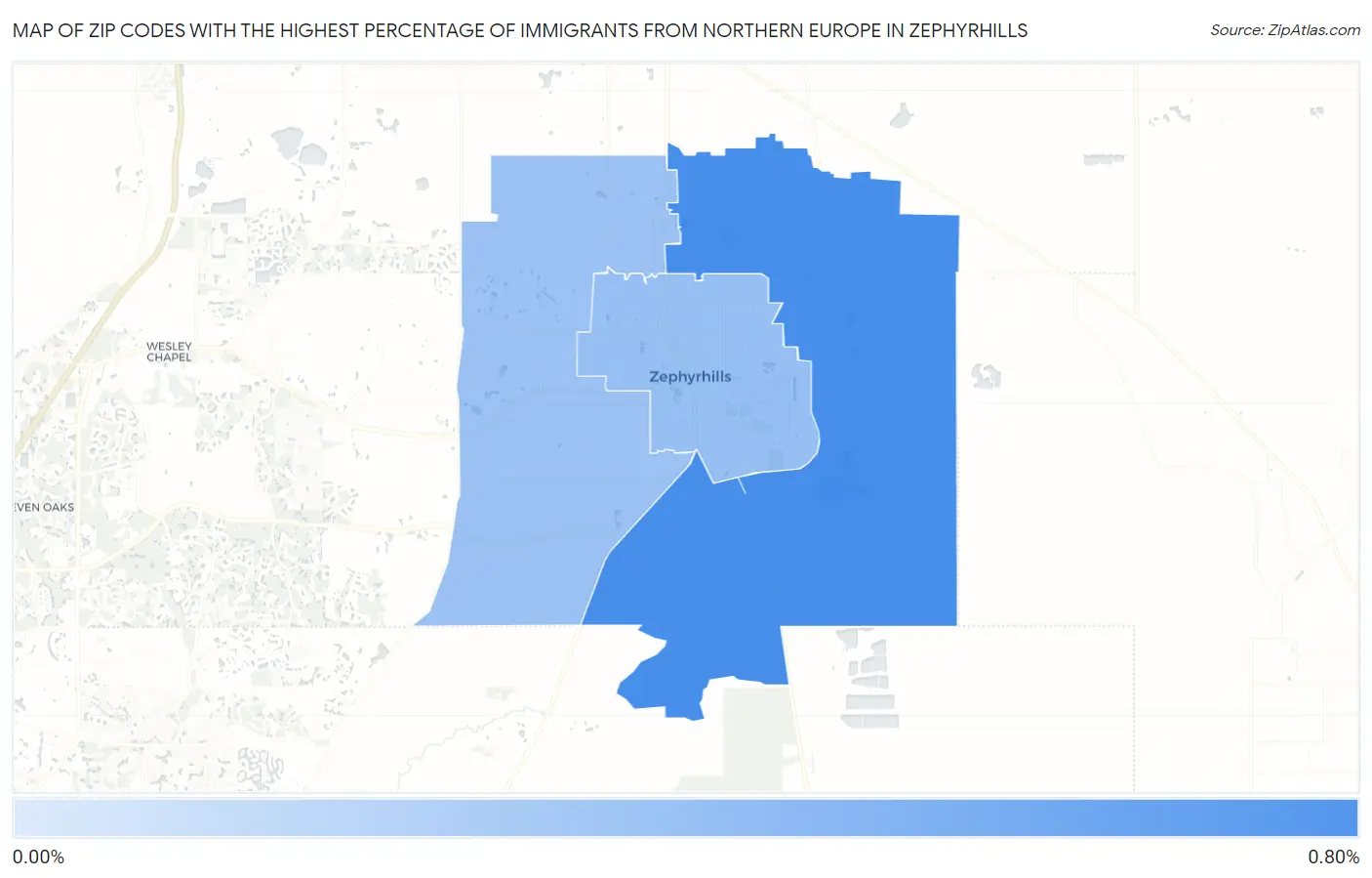 Zip Codes with the Highest Percentage of Immigrants from Northern Europe in Zephyrhills Map