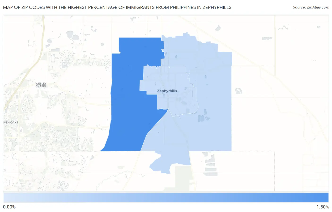Zip Codes with the Highest Percentage of Immigrants from Philippines in Zephyrhills Map