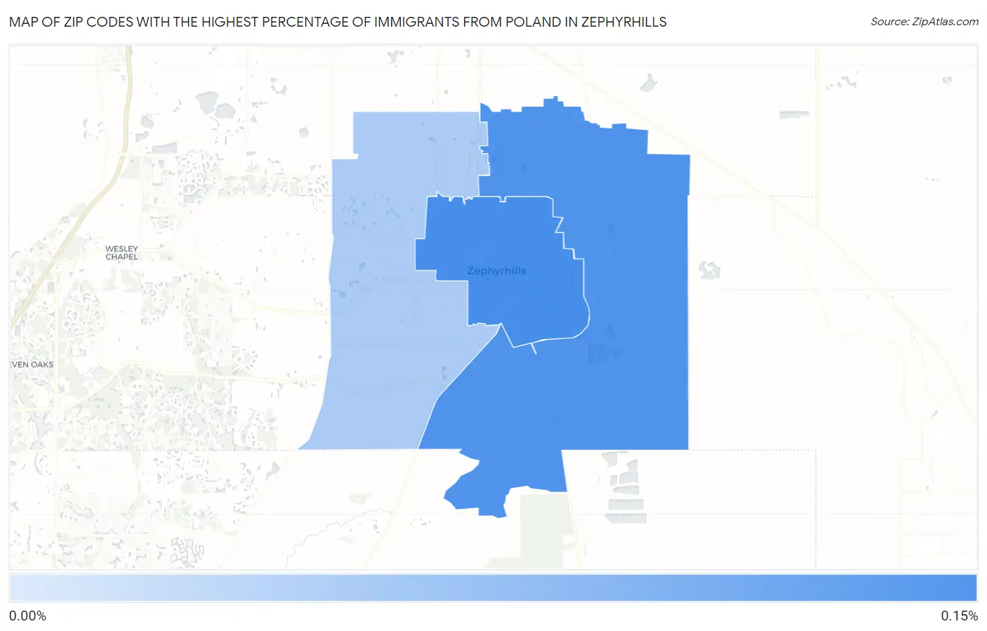 Zip Codes with the Highest Percentage of Immigrants from Poland in Zephyrhills Map