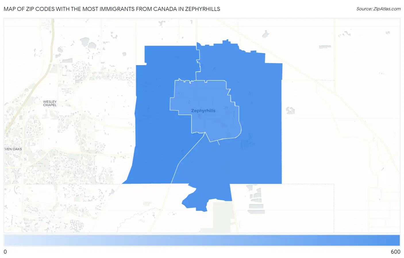 Zip Codes with the Most Immigrants from Canada in Zephyrhills Map