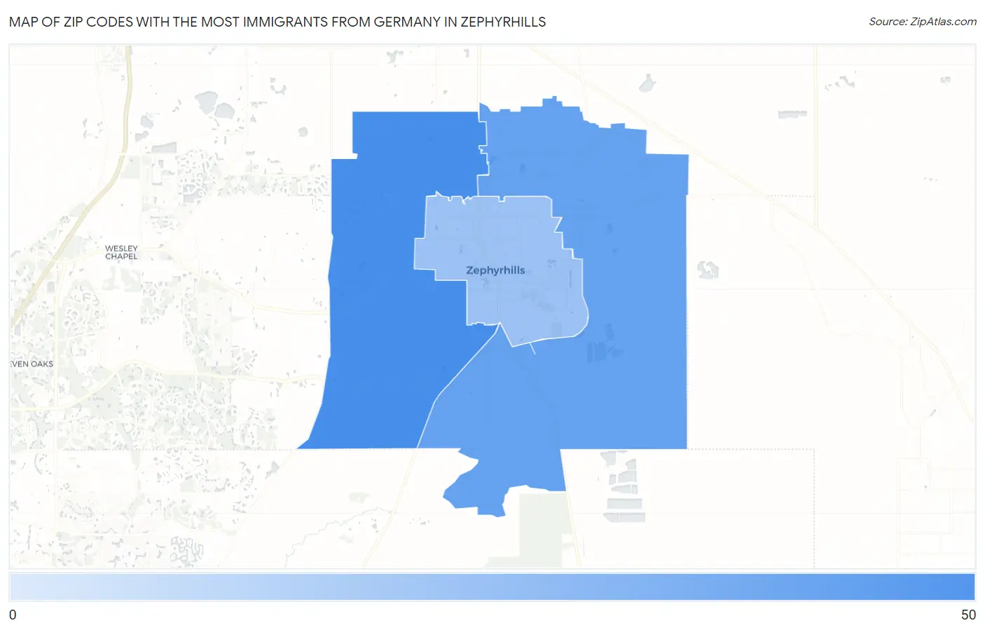 Zip Codes with the Most Immigrants from Germany in Zephyrhills Map