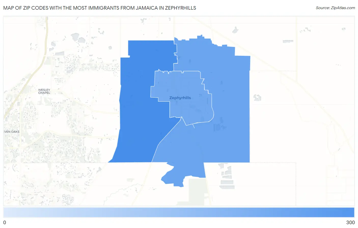 Zip Codes with the Most Immigrants from Jamaica in Zephyrhills Map