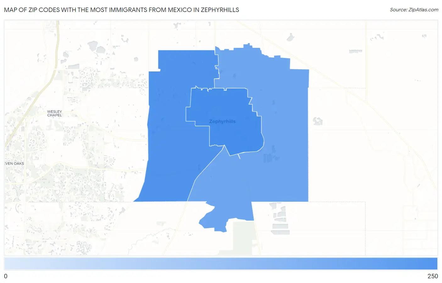 Zip Codes with the Most Immigrants from Mexico in Zephyrhills Map