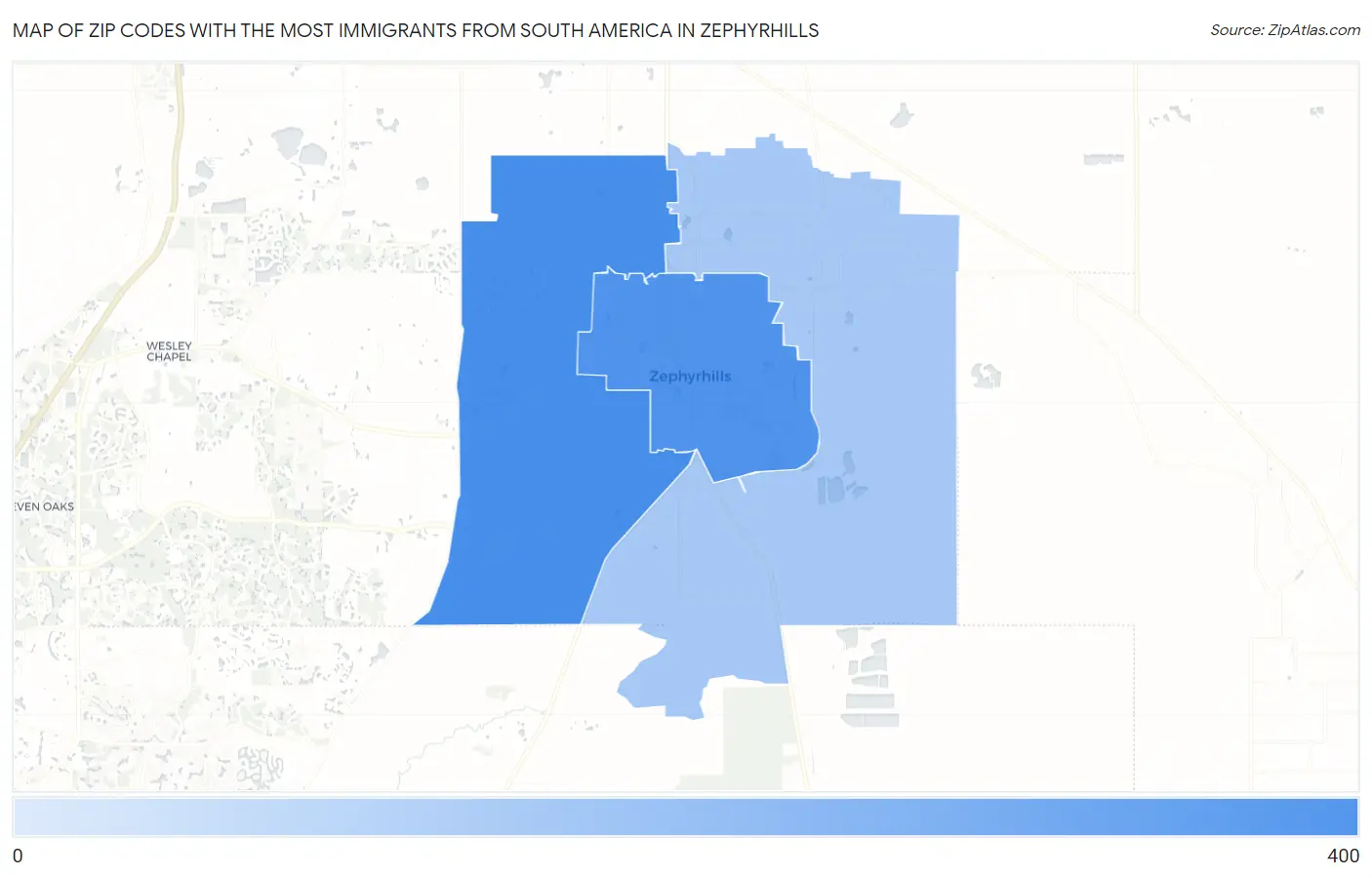 Zip Codes with the Most Immigrants from South America in Zephyrhills Map