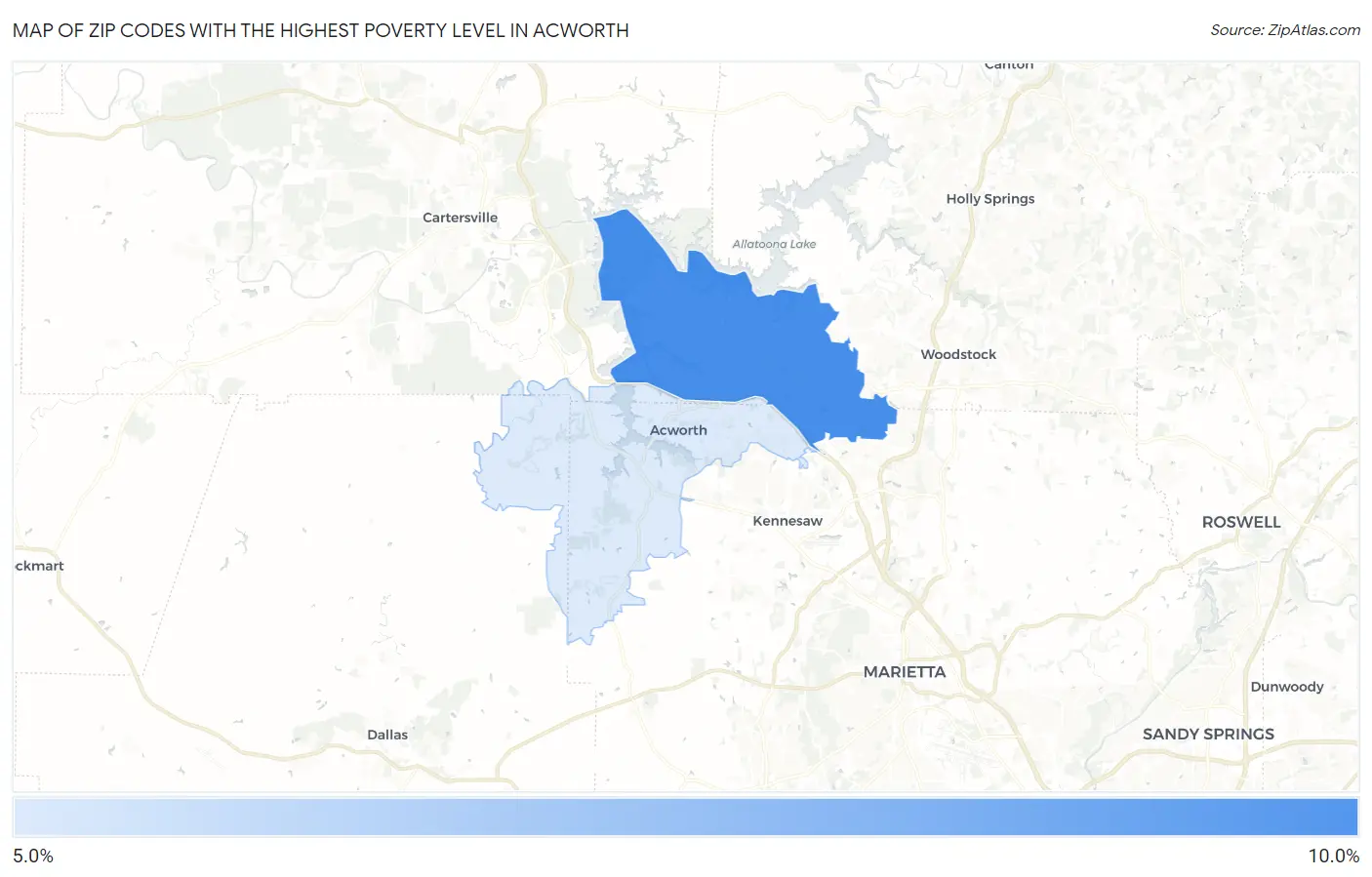 Zip Codes with the Highest Poverty Level in Acworth Map