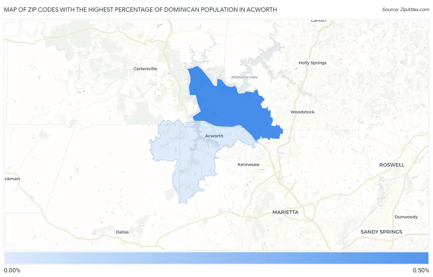 Zip Codes with the Highest Percentage of Dominican Population in Acworth Map