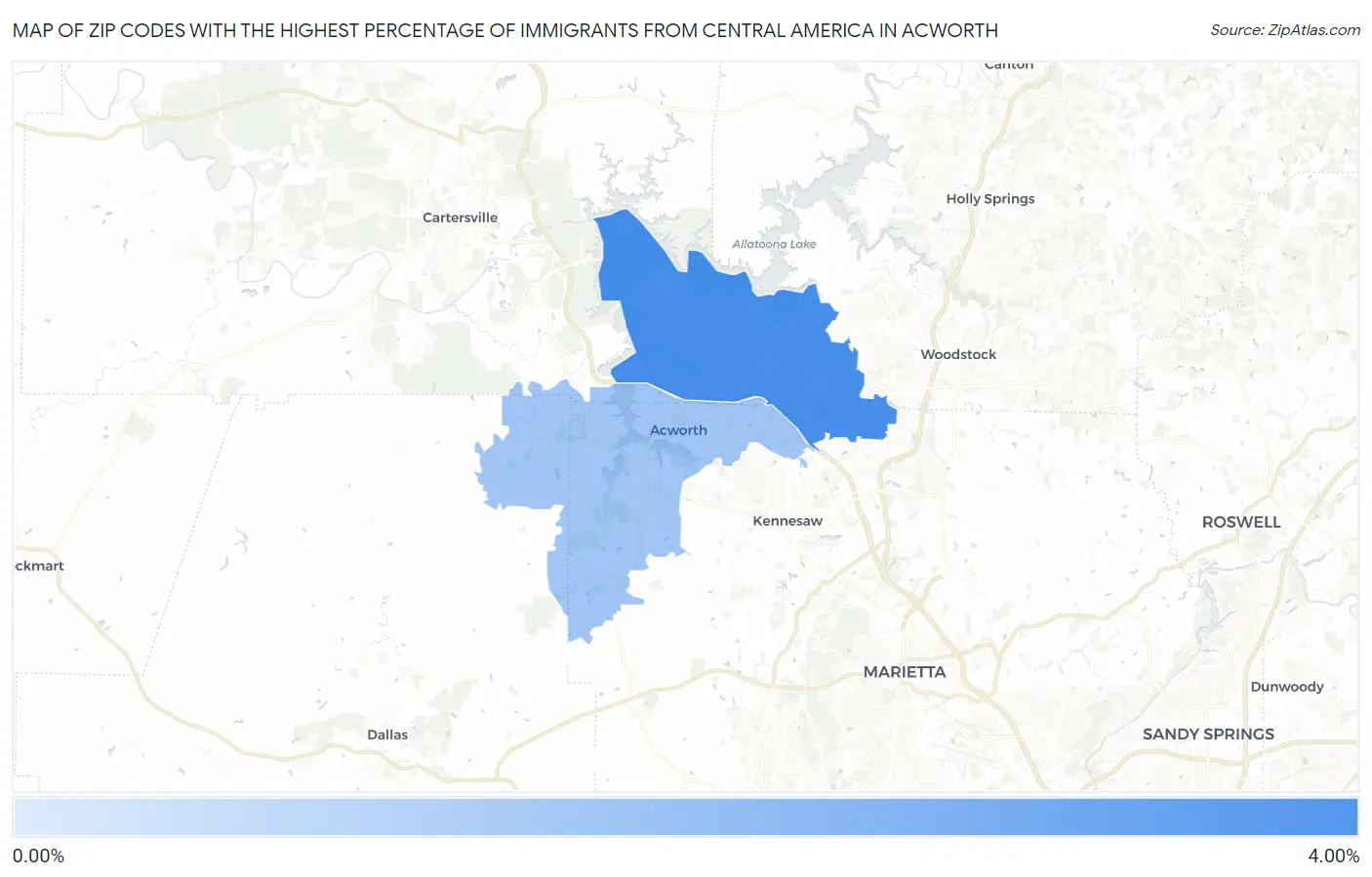 Zip Codes with the Highest Percentage of Immigrants from Central America in Acworth Map