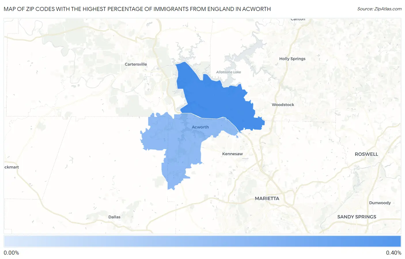 Zip Codes with the Highest Percentage of Immigrants from England in Acworth Map