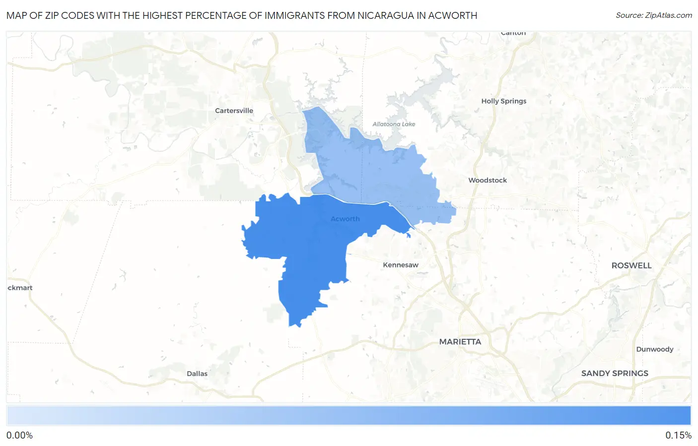 Zip Codes with the Highest Percentage of Immigrants from Nicaragua in Acworth Map