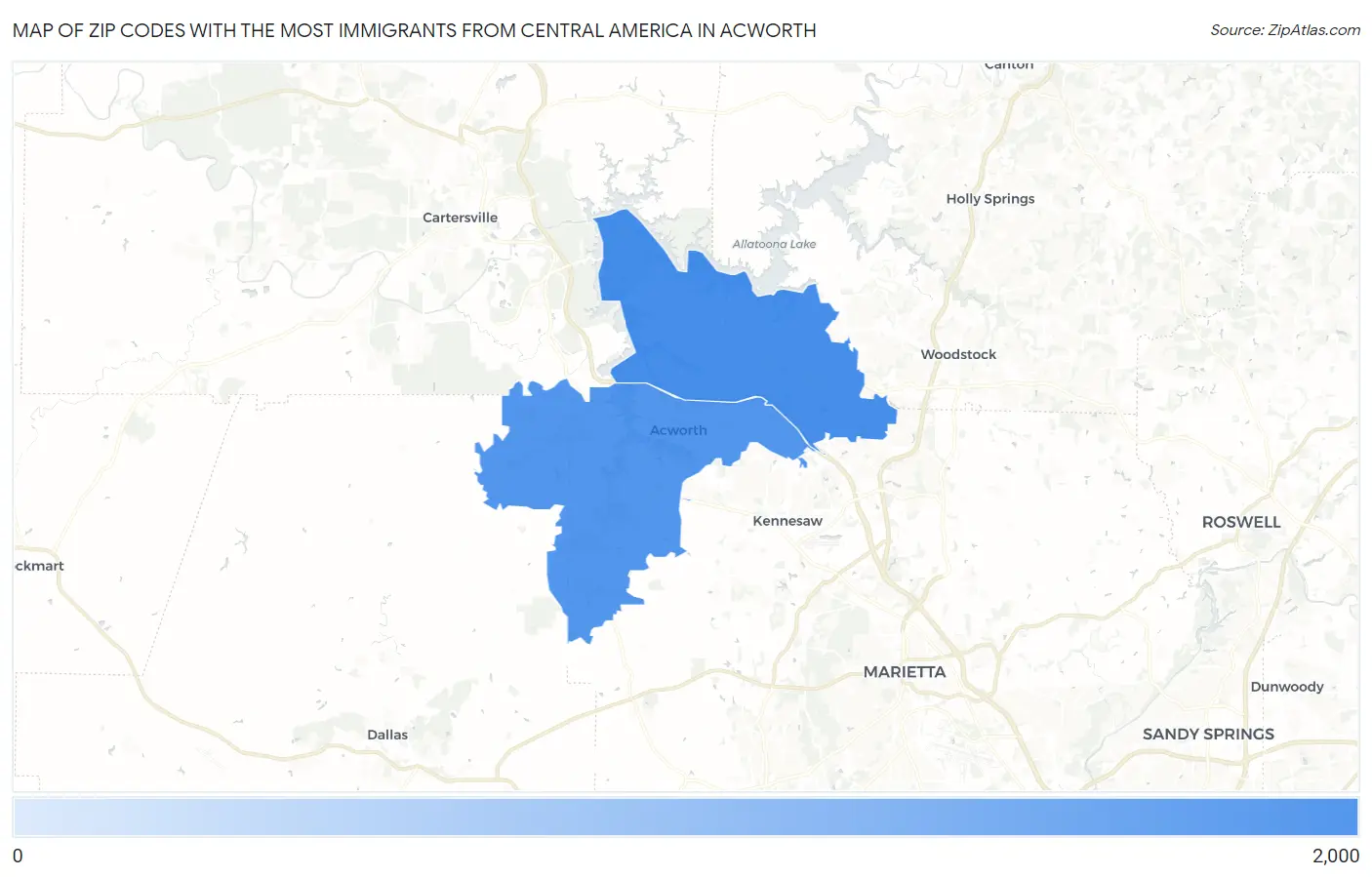 Zip Codes with the Most Immigrants from Central America in Acworth Map