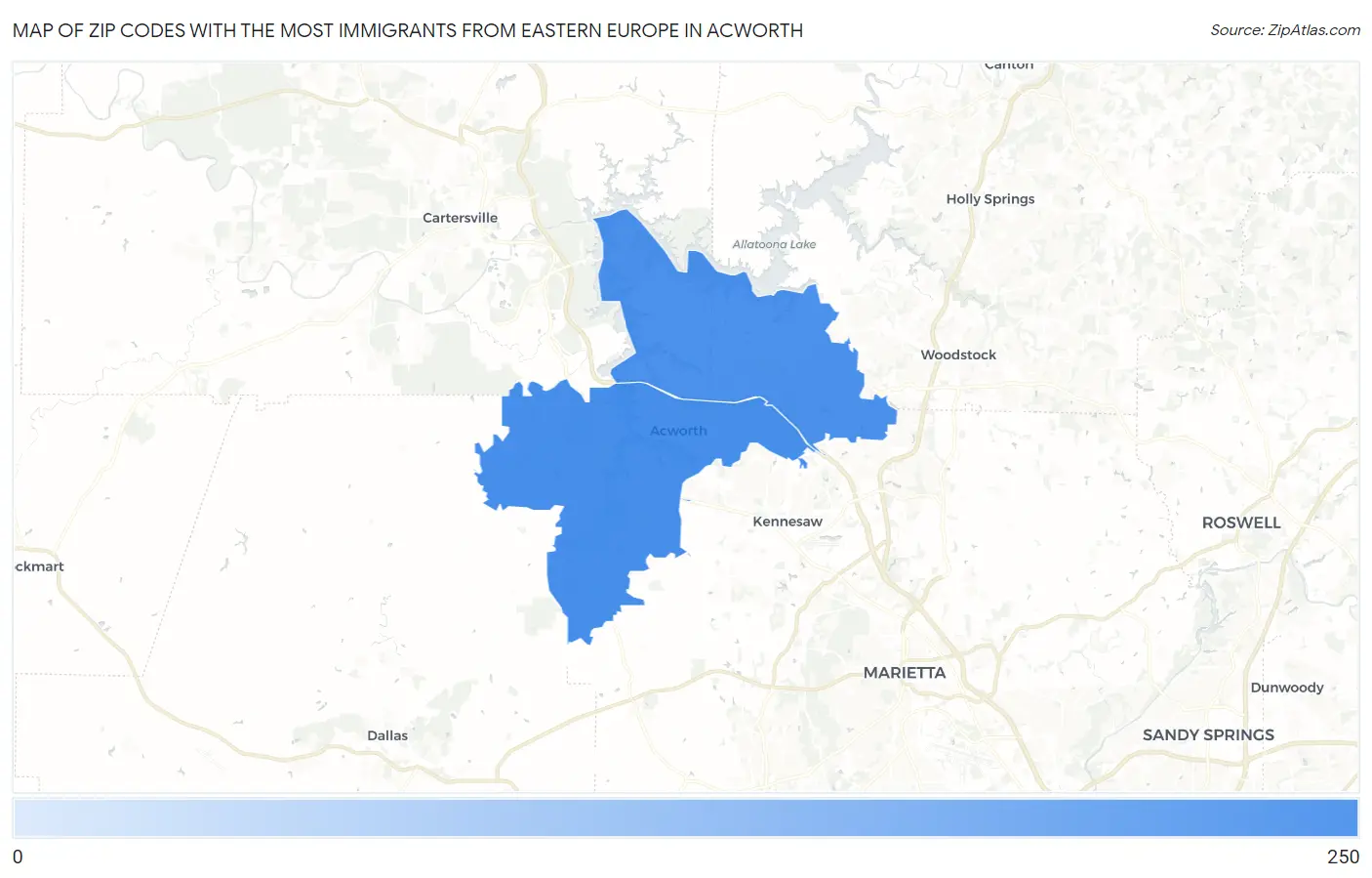 Zip Codes with the Most Immigrants from Eastern Europe in Acworth Map