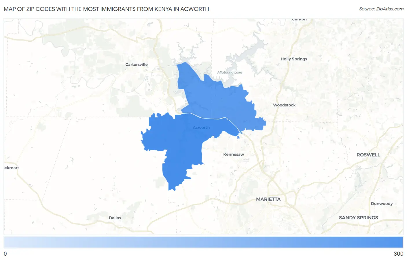 Zip Codes with the Most Immigrants from Kenya in Acworth Map