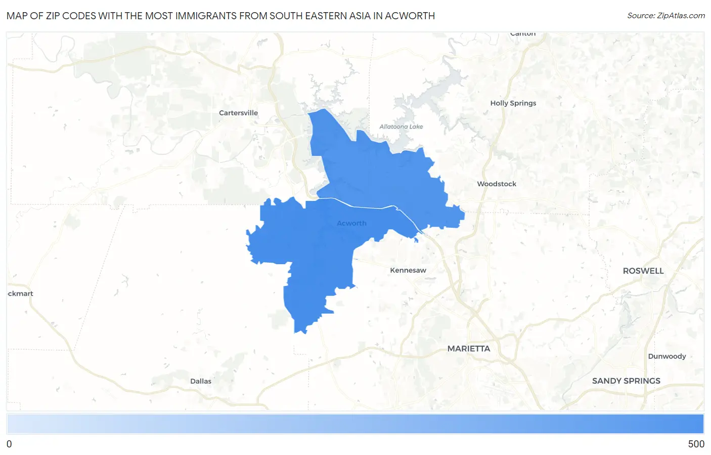 Zip Codes with the Most Immigrants from South Eastern Asia in Acworth Map