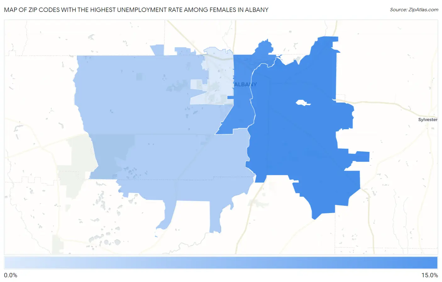 Zip Codes with the Highest Unemployment Rate Among Females in Albany Map