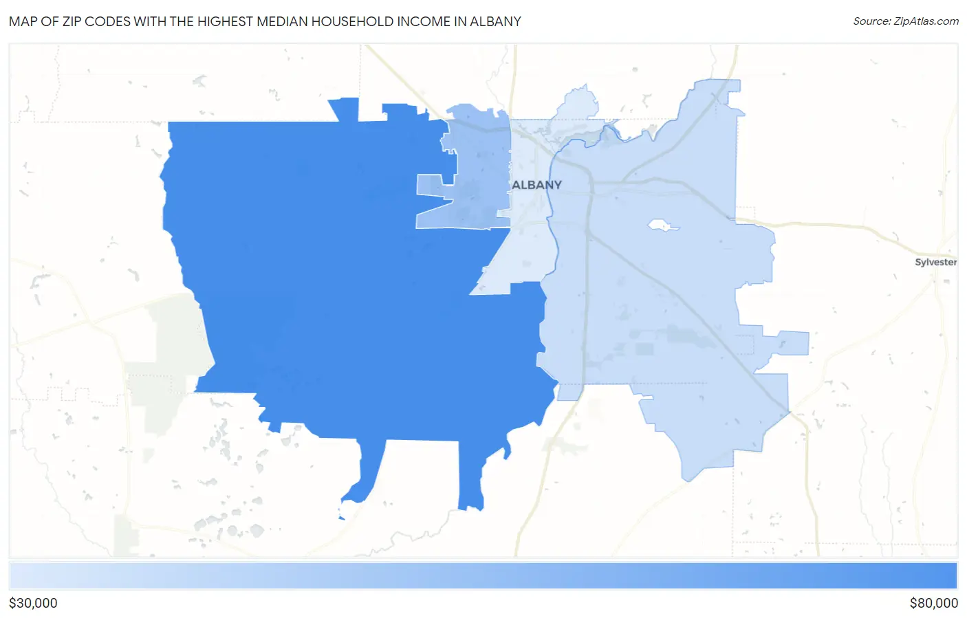 Zip Codes with the Highest Median Household Income in Albany Map