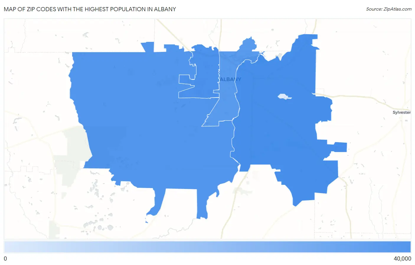 Zip Codes with the Highest Population in Albany Map