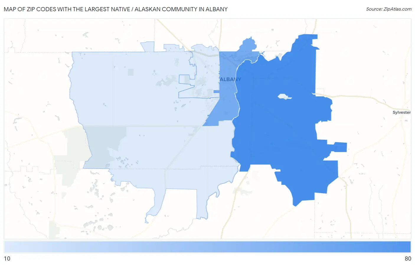 Zip Codes with the Largest Native / Alaskan Community in Albany Map
