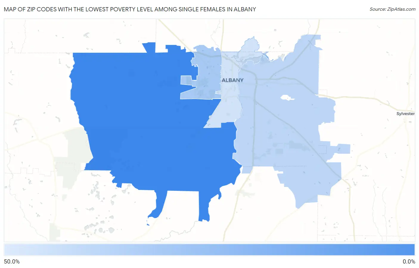 Zip Codes with the Lowest Poverty Level Among Single Females in Albany Map