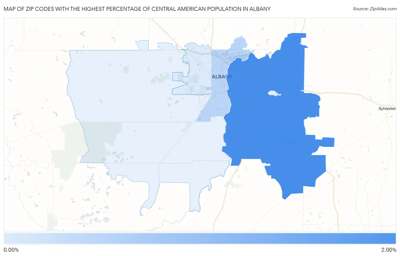 Zip Codes with the Highest Percentage of Central American Population in Albany Map
